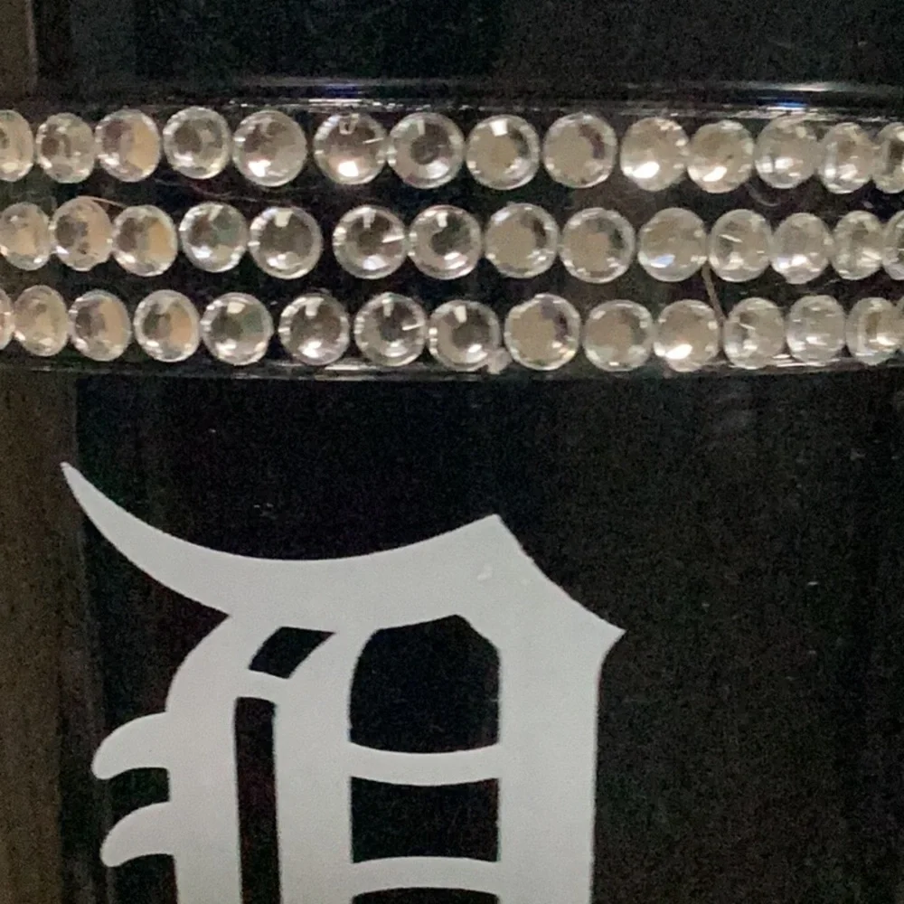 MLB Detroit Tigers Logo Navy Black Rhinestone Bling Drink Tumbler With Straw NWT
